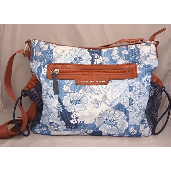 Lily Bloom Handbags - LILY BLOOM Denim Petal Patch Adjustable Shoulder Bag Purse Blue Floral Excellent